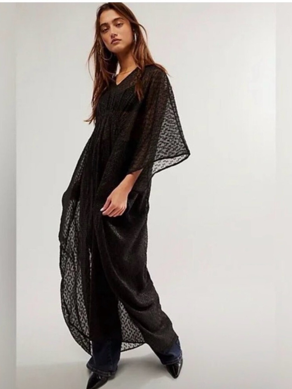 NWOT Free People Stevie Sheer Kaftan in Black One Size - Picture 3 of 3